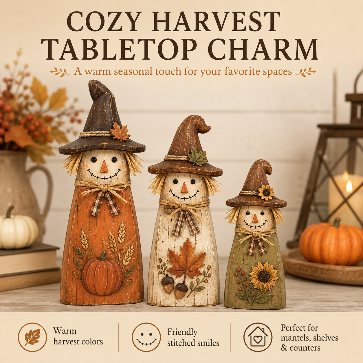 Vintage Wooden Scarecrow Fall Decor Set