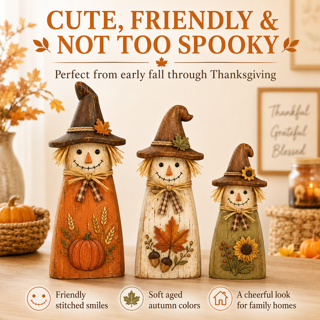 Vintage Wooden Scarecrow Fall Decor Set