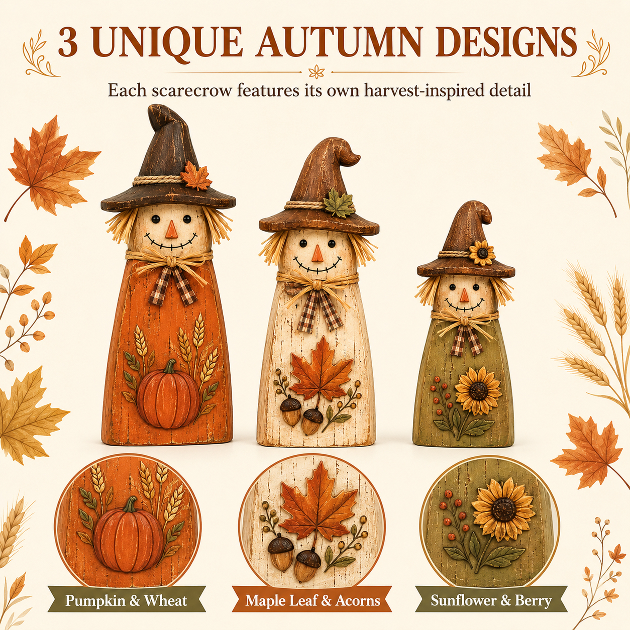 Vintage Wooden Scarecrow Fall Decor Set